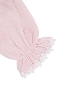 Kız Bebek Pembe Nakışlı Yakalı Fistolu Müslin Elbise