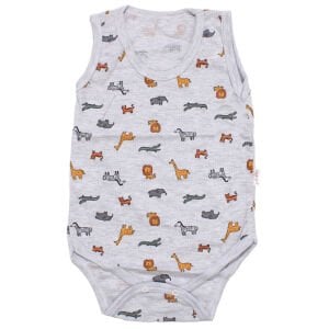 Erkek Çocuk Gri Hayvan Baskılı Raporlu Askılı Zıbın