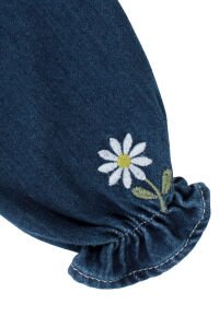 Kız Çocuk Laci Papatya Nakışlı Tokalı Kot Elbise