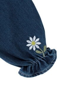 Kız Çocuk Laci Papatya Nakışlı Tokalı Kot Elbise