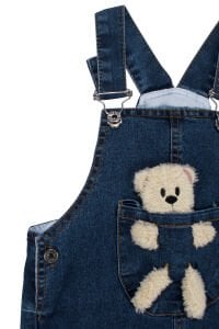 Unisex Laci Ayıcıklı Cepli Kot Salopet Tulum