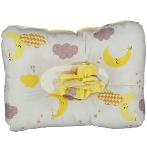 Unisex Bebek Beyaz Sarı Bulutlu Aylı Desenli Emzirme Yastığı