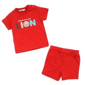 Erkek Bebek Kırmızı Lion Baskılı Şortlu 2'li Takım