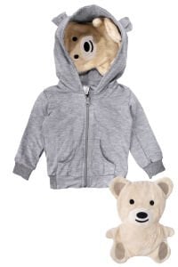 Unisex Kendinden Peluş Oyuncak Ayılı Gri Fermuarlı Kapşonlu Hırka