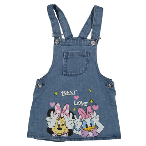 Kız Çocuk Çizgi Karakter Baskılı Kot Salopet Jile