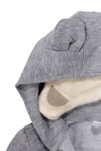 Unisex Kendinden Peluş Oyuncak Ayılı Gri Fermuarlı Kapşonlu Hırka