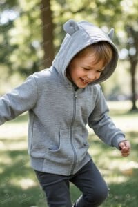 Unisex Kendinden Peluş Oyuncak Ayılı Gri Fermuarlı Kapşonlu Hırka