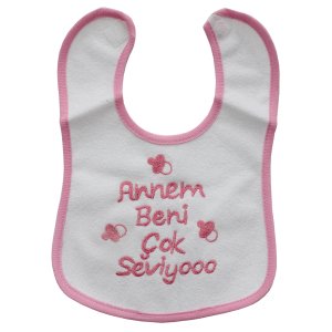 Annem Beni Çok Seviyoo Yazılı Pembe Su Geçirmez Önlük