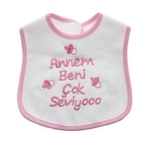 Annem Beni Çok Seviyoo Yazılı Pembe Su Geçirmez Önlük
