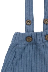 Erkek Bebek Ekru Mavi Papyonlu Şapkalı Fitilli Salopet Takım