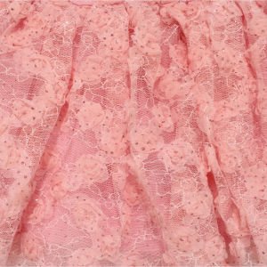 Kız Bebek Pembe Simli Çiçek Motifli Tüllü Fiyonk Tokalı Elbise