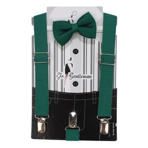 Erkek Bebek Yeşil Lasitikli Papyon Pantolon Askı Set