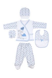 Chery Kalpli Açık Mavi 5 Parça Erkek Bebek Hastane Çıkış Seti