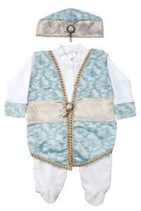 Tuğra Desenli Mavi Gold Şehzade Erkek Bebek Mevlüt Tulumu