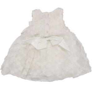 Kız Bebek Beyaz Simli Çiçek Motifli Tüllü Fiyonk Tokalı Elbise