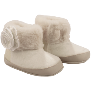 Kız Bebek Ekru Tüylü Kürklü Güllü Cırtlı Bot Panduf