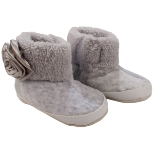 Kız Bebek Gri Tüylü Kürklü Güllü Cırtlı Bot Panduf