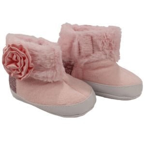 Kız Bebek Pembe Tüylü Kürklü Güllü Cırtlı Bot Panduf