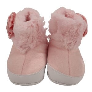 Kız Bebek Pembe Tüylü Kürklü Güllü Cırtlı Bot Panduf