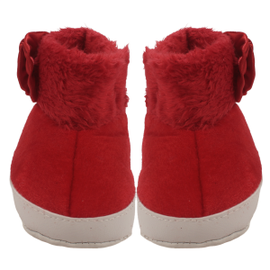 Kız Bebek Kırmızı Tüylü Kürklü Güllü Cırtlı Bot Panduf