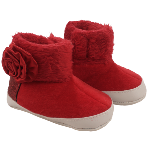 Kız Bebek Kırmızı Tüylü Kürklü Güllü Cırtlı Bot Panduf