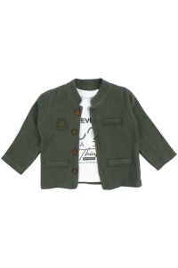 Erkek Bebek Ekru Never Look Back Yazılı Yeşil Müslin Ceketli 3'lü Takım