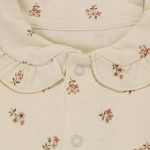 Kız Bebek Ekru Minik Çicekli Kolları Fırfırlı Bebe Yaka Çıtçıtlı Tulum