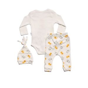Unisex Beyaz Sarı Chıcks Ördekli 3'lü Takım