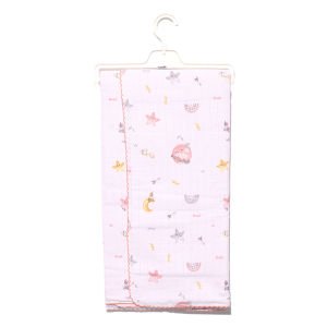 Kız Bebek Pembe Biyeli Aylı Yıldızlı Desenli Pikeli Müslin Battaniye 80x90