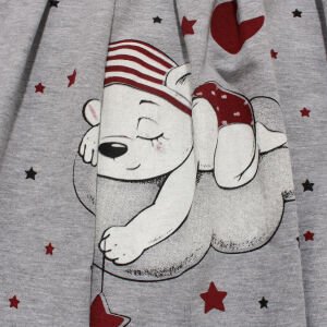 Gri Bordo Çiçek Desenli Hamile Lohusa 3'lü Pijama Takımı