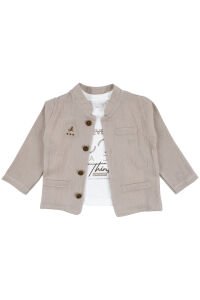 Erkek Bebek Ekru Never Look Back Yazılı Yeşil Bej Ceketli 3'lü Takım