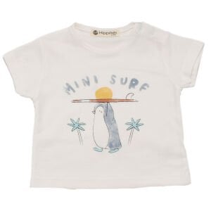 Erkek Bebek Turuncu Ekru Surf Penguenli Şapkalı Müslin Şortlu 3'lü Takım