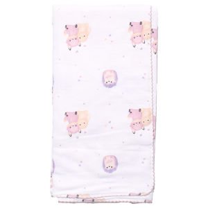 Unisex Ekru Pembe Mor Biyeli Kirpili Tilkili Desenli Pikeli Müslin Battaniye 80x90