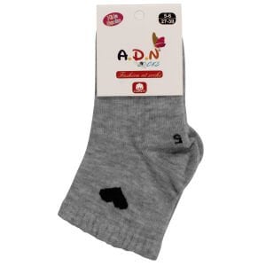 Kız Çocuk Gri Siyah Kalp Desenli Patik Çorap