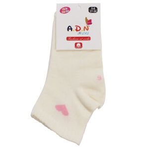 Kız Çocuk Ekru Pembe Kalp Desenli Patik Çorap