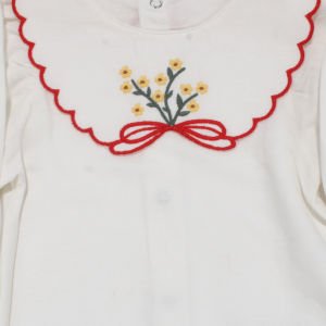 Kız Bebek Beyaz Kırmızı Sarı Çicek Nakışlı Bebe Yaka 2'li Takım