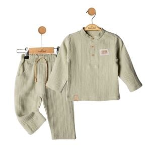 Erkek Bebek Mint Yeşili Hakim Yaka Düğmeli Müslin 2'li Takım