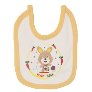 Unisex Bebek Ekru Sarı Biyeli Tavşanlı Havuç Desenli Penye Önlük