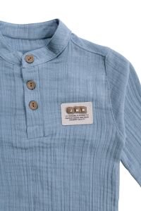 Erkek Bebek Mavi Hakim Yaka Düğmeli Müslin 2'li Takım