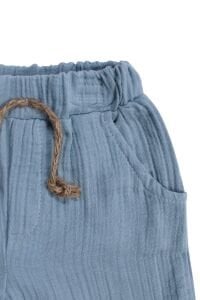 Erkek Bebek Mavi Hakim Yaka Düğmeli Müslin 2'li Takım