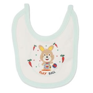 Unisex Bebek Ekru Yeşil Biyeli Tavşanlı Havuç Desenli Penye Önlük