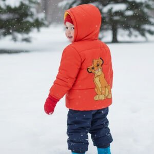 Turuncu Simba Baskılı Kapşonlu Mont