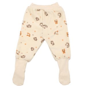Unisex Bebek Bej Köpek Desenli Kadife Kendinden Çoraplı Tek Alt