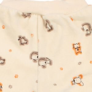 Unisex Bebek Bej Köpek Desenli Kadife Kendinden Çoraplı Tek Alt