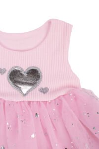 Kız Bebek Pembe Tüllü Kalpli Zıbınlı Elbise