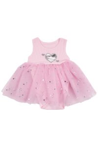 Kız Bebek Pembe Tüllü Kalpli Zıbınlı Elbise
