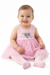 Kız Bebek Pembe Tüllü Kalpli Zıbınlı Elbise