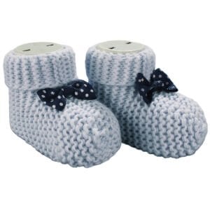 Unisex Mavi Lacivert Puanlı Fiyonklu Triko Patik 0-6 Ay