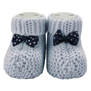 Unisex Mavi Lacivert Puanlı Fiyonklu Triko Patik 0-6 Ay