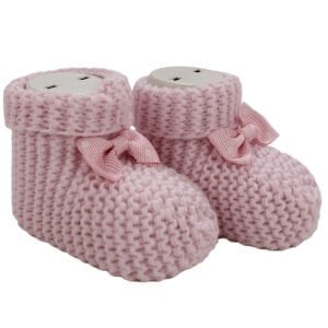 Unisex Pembe Puanlı Fiyonklu Triko Patik 0-6 Ay